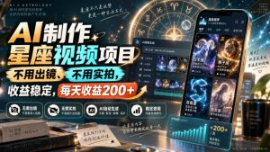 AI制作星座视频项目，不用出镜、不用实拍，收益稳定，每天收益200+