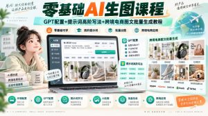 零基础AI生图课程，GPT配置+提示词高阶写法+跨境电商图文批量生成教程