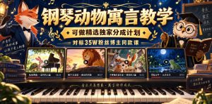 钢琴动物寓言教学，可做精选独家分成计划，对标35W粉丝博主同款课 9月抖音全新精选赛道玩法，10w粉丝博主的动漫钢琴短视频制作教学，制作简单，小白也能轻松解锁抖音精选收益