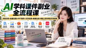 （20469期）AI学科课件副业全流程课｜对标分析+批量生图+PPT制作+文字还原+教案生成+商品上架与笔记引流变现