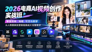 （20466期）2026电商AI视频创作实战班：掌握剪映、海螺、可灵与即梦，从人物替换到营销视频成片完整教学