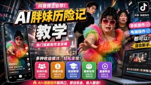抖音博主的AI胖妹历险记教学，伙伴计划+分成计划+收徒+商单等多种收益，适合新手，手机电脑都可以操作